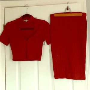 Matching crop top and skirt